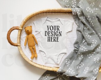 White Rabbit Skins Onesie 4400 Mockup | Rabbit Skins Baby Mockup |  Bodysuit | Bodysuit Mockup | Baby Mockup | Boho Mockup