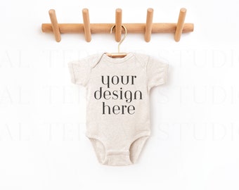 Natural Heather Rabbit Skins Onesie 4400 Mockup| Rabbit Skins Baby Mockup |  Bodysuit | Bodysuit Mockup | Baby Mockup | Boho Mockup
