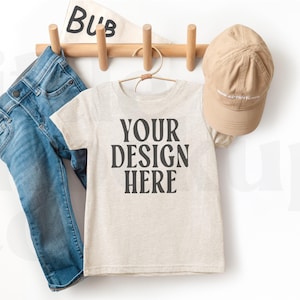 Rabbit Skins 3321 Natural Heather Tshirt Mockup | RS3321 Toddler Tee | T-Shirt Mock-up | Real Flat lay photography | Lifestyle Aesthetic