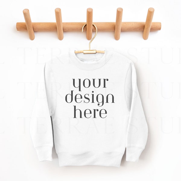 White Gildan Kids Sweatshirt | Kids Sweatshirt Mockup | Youth Sweatshirt Mockup | Gildan Kids Sweatshirt | Kids Mockup