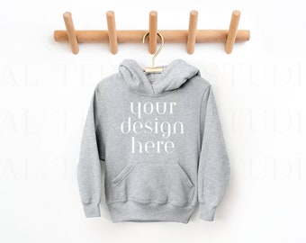 Sudadera con capucha para niños Gildan gris deportiva / Maqueta de sudadera con capucha para niños / Maqueta de sudadera con capucha para jóvenes / Sudadera con capucha para niños Gildan / Maqueta para niños
