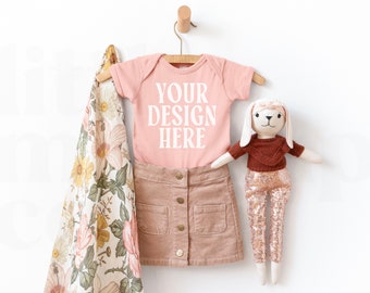 White Rabbit Skins Onesie 4424 Mockup | Rabbit Skins Baby Mockup |  Bodysuit | Bodysuit Mockup | Baby Mockup | Boho Mockup