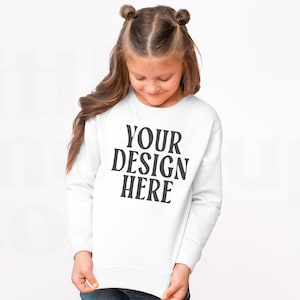 White Rabbit Skins 3317 Sweatshirt Mockup | Toddler Fleece Sweatshirt Mockup | Toddler Crewneck Mockup | Rabbit Skins 3317 Flatlay