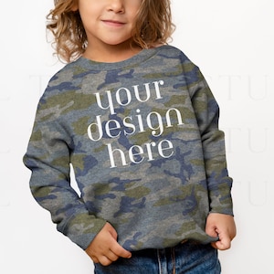 Vintage Camo Rabbit Skins 3317 Sweatshirt Mockup | Kids Sweatshirt Mockup | Toddler Sweatshirt Mockup | Toddler Mockup | Rabbit Skins 3317