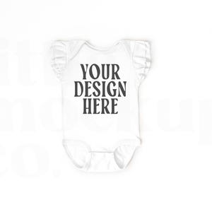 White Rabbit Skins 4439 - Infant Flutter Sleeve Baby Rib Bodysuit | Baby Onesie Mockup | Minimal Mockup | Kids Boho Mockup