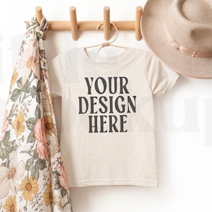 Rabbit Skins 3321 Natural Heather Tshirt Mockup | RS3321 Toddler Tee | T-Shirt Mock-up | Real Flat lay photography | Lifestyle Aesthetic