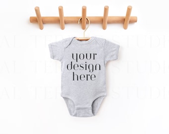Heather Rabbit Skins Onesie 4400 Mockup | Rabbit Skins Baby Mockup |  Bodysuit | Bodysuit Mockup | Baby Mockup | Boho Mockup