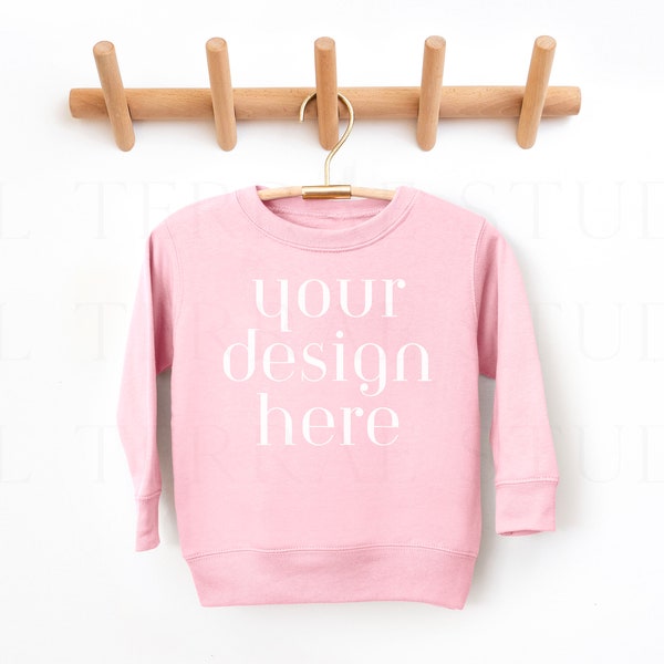 Pink Rabbit Skins 3317 Sweatshirt Mockup | Toddler Fleece Sweatshirt Mockup | Toddler Crewneck Mockup | Rabbit Skins 3317 | Kids Mockups