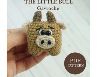 Pattern crochet THE LITTLE BULL Gavroche,English crochet pattern, pattern keychain, pattern brooch, animal crochet pattern