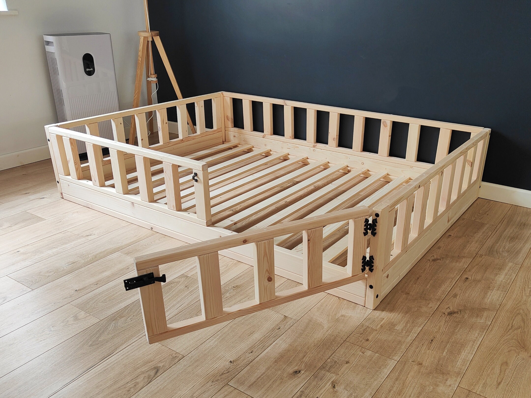 Wooden Toddler Floor Bed With Rails and Slats, Handmade Kids Floor Bed