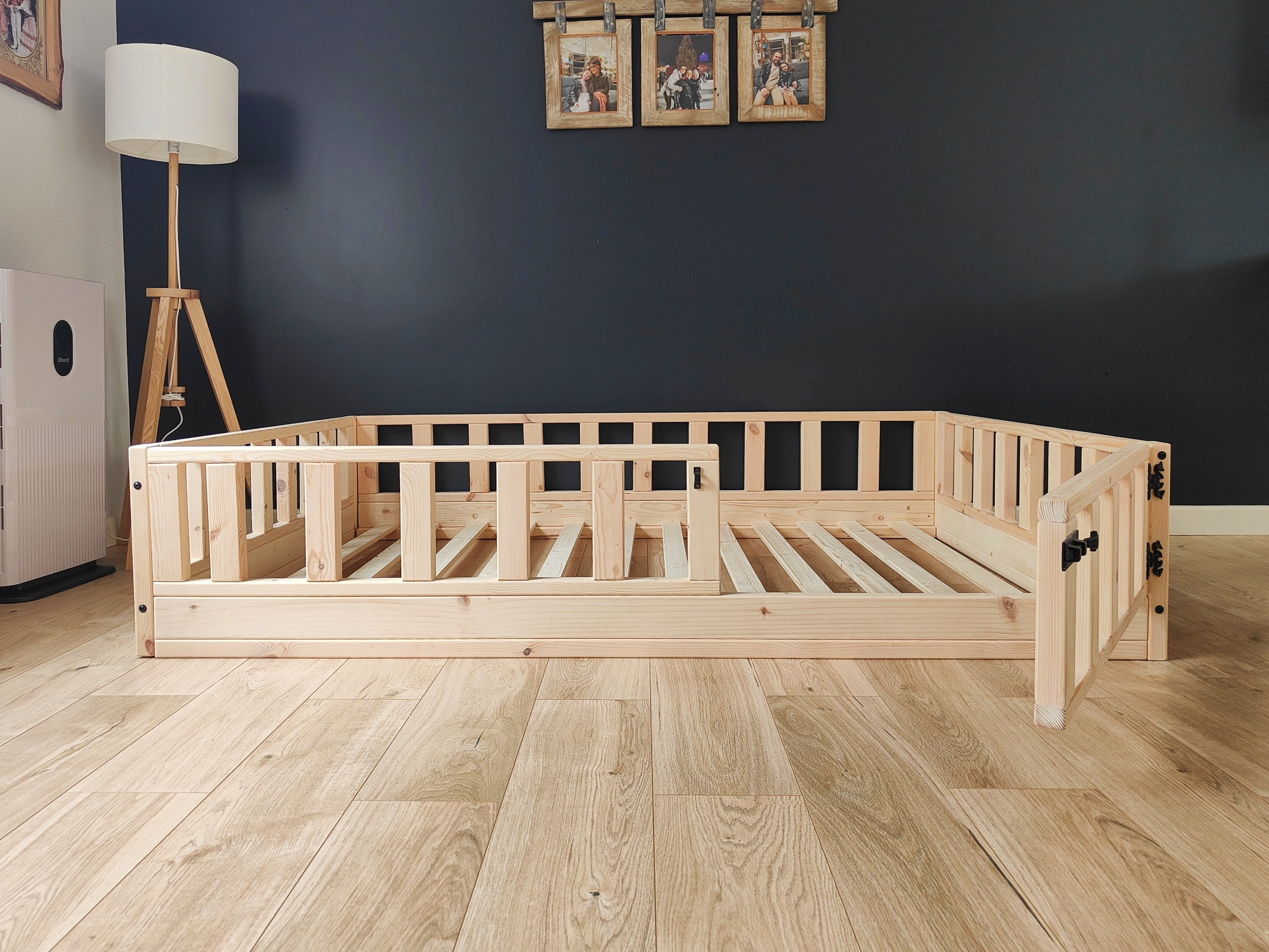 Wooden Toddler Floor Bed With Rails and Slats, Handmade Kids Floor Bed