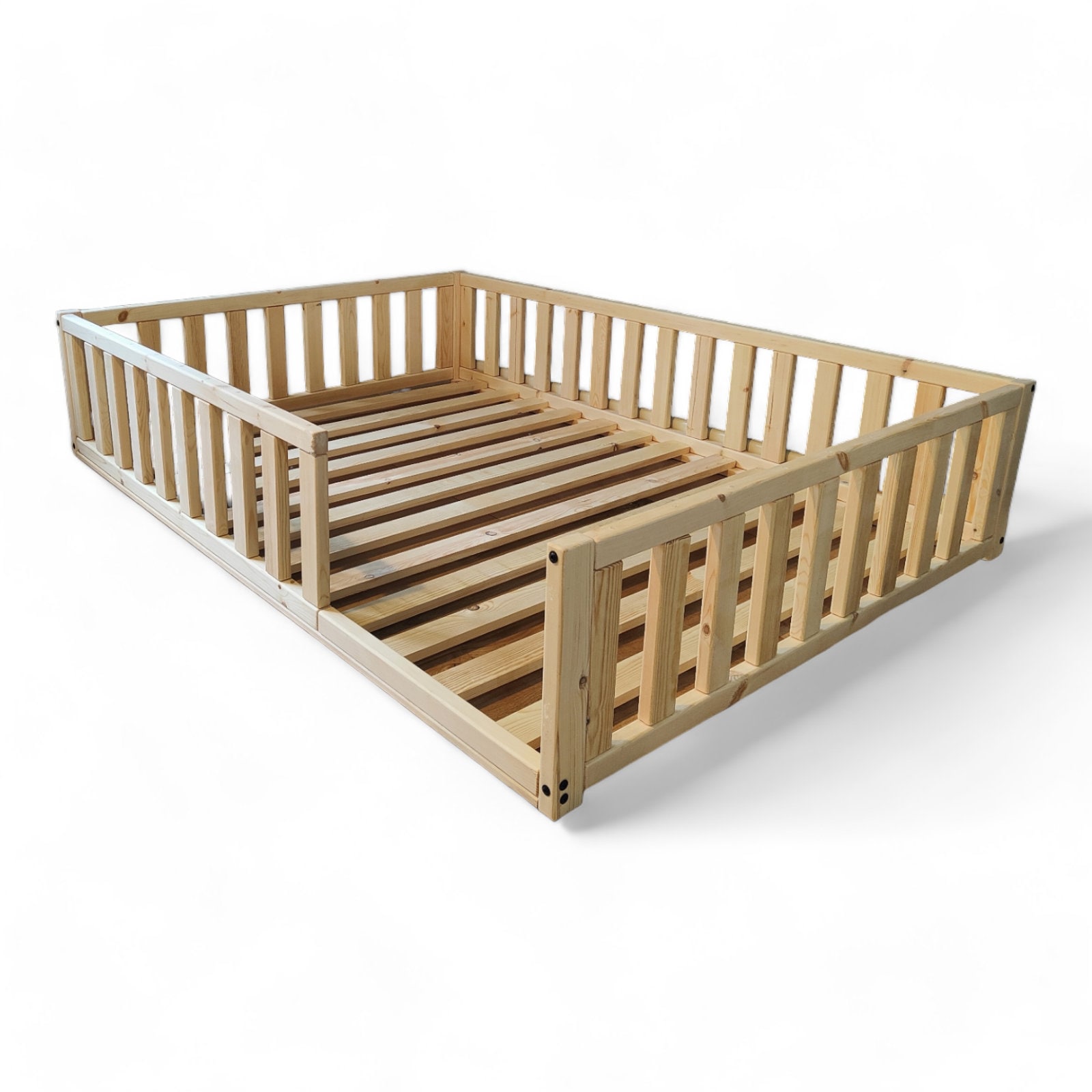 Toddler Floor Bed With Rails, Handmade Children's Bed Frame, Montessori