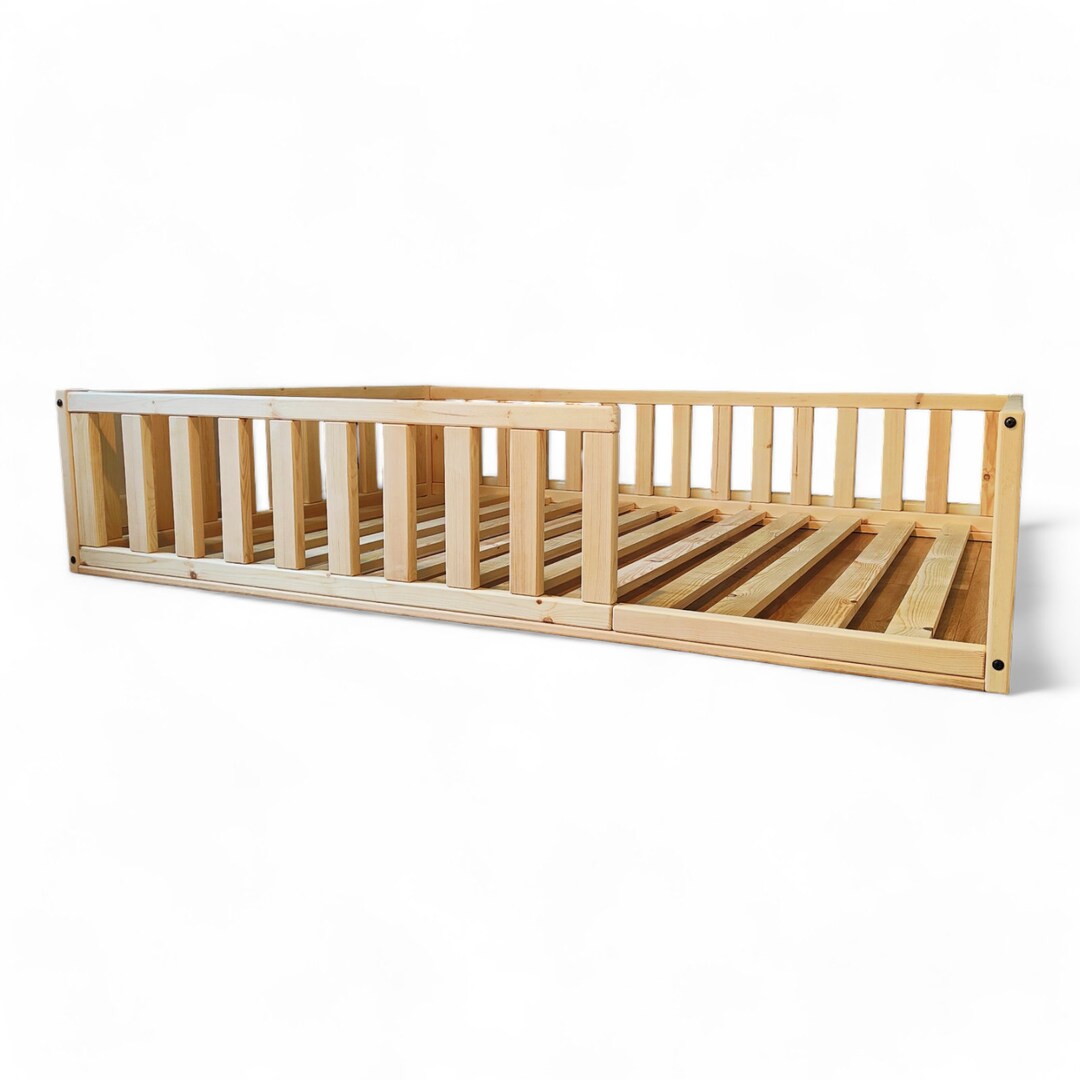 Toddler Floor Bed With Rails, Handmade Children's Bed Frame, Montessori