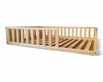 Toddler floor bed with rails, Handmade children's bed frame, Montessori kids bed with barriers, Pre-assembeled cot bed made in UK