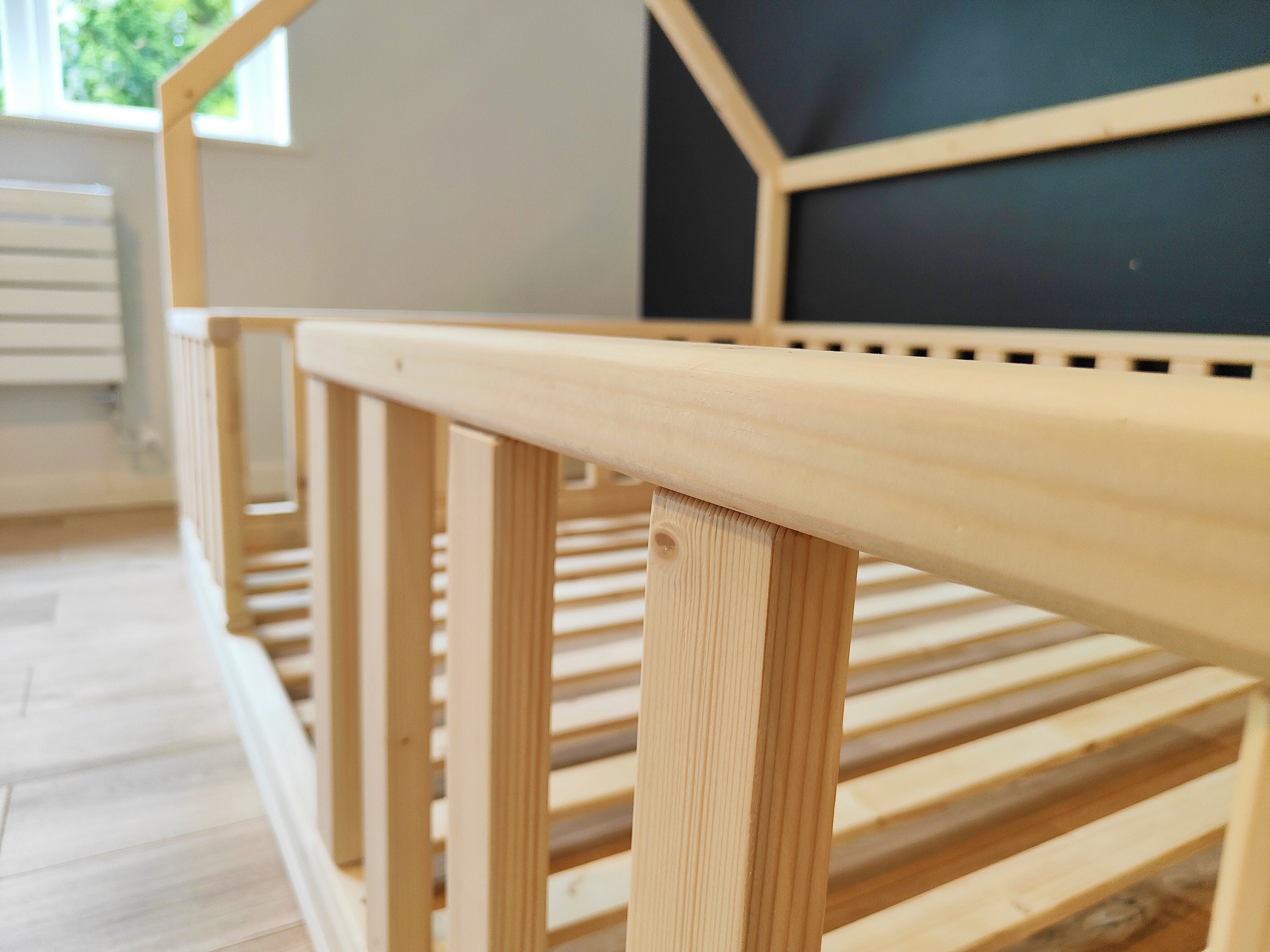 Montessori Toddler House Bed With Rails, Kids Floor Bed House Shaped