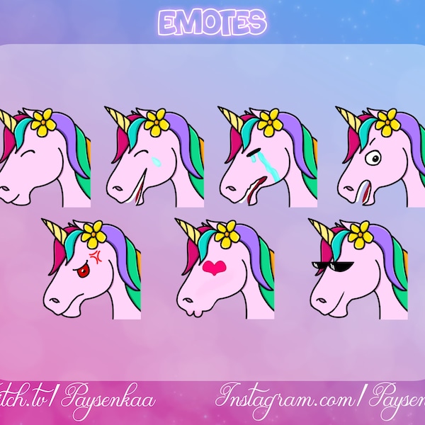 7 pcs Unicorn Emotes For Your Twitch / Discord etc..