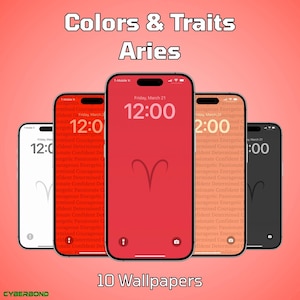 Minimal Aries iPhone Wallpaper Pack – 10 Bold Color & Trait Screensavers | Aries Zodiac Symbol Backgrounds | Aesthetic Horoscope iOS Theme