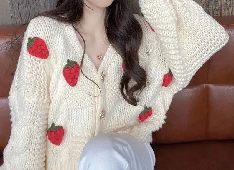 Buy Women Harajuku Strawberry Loose Cardigan Sweater Fall Fashion Long