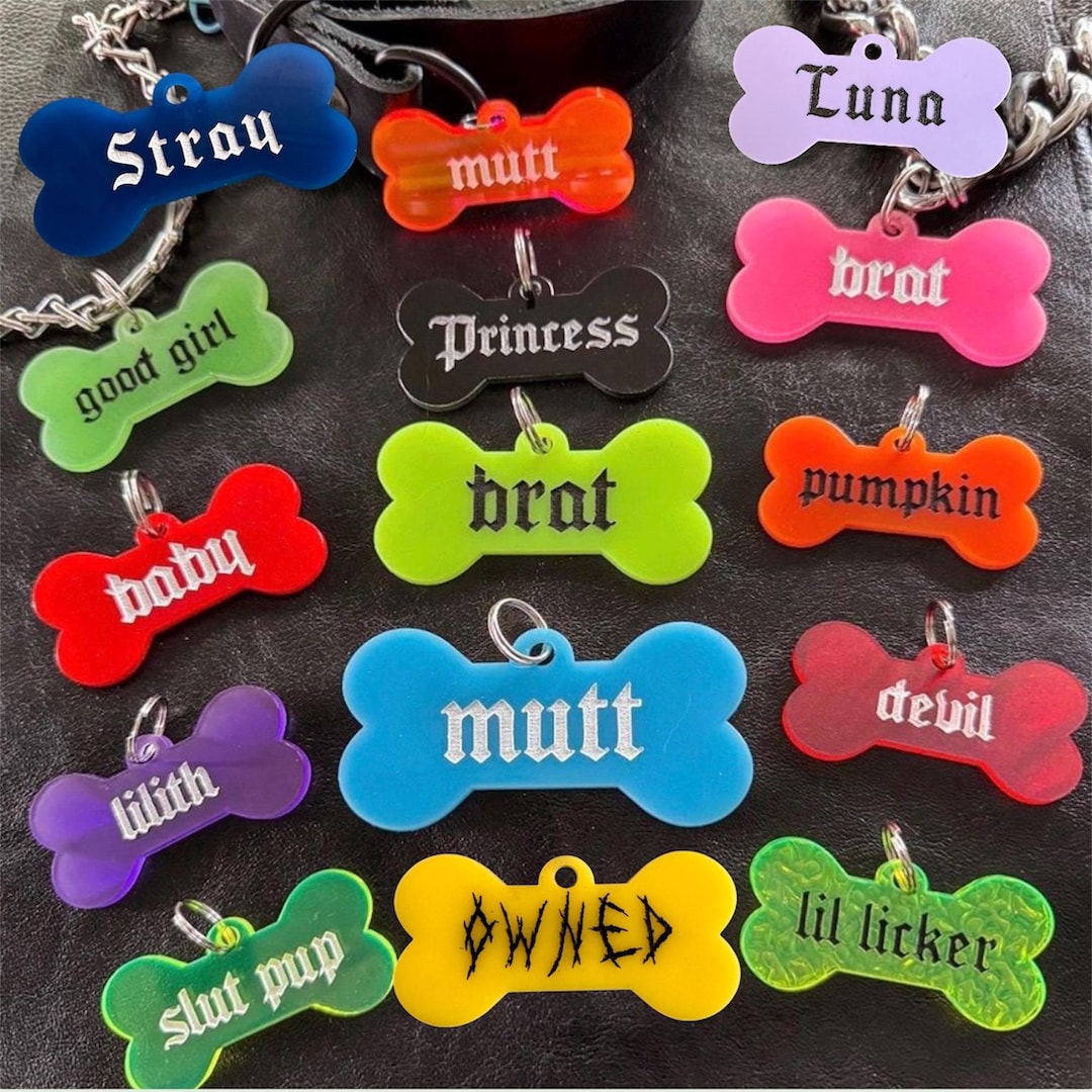 Personalized Bone-shaped Puppy Play Collar Tag: Custom Engraved Acrylic Bone, 15 Colors, Old English - Etsy Ukraine