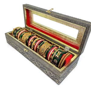 Schmuckschatulle, Armreif-Box, indische Hochzeit, Dulhan Geschenk, Vanity Box, Churi Box, Brautjungfer Schmuckschatulle (gold . red )