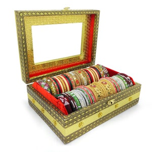 Schmuckschatulle, Armreif-Box, indische Hochzeit, Dulhan Geschenk, Vanity Box, Churi Box, Brautjungfer Schmuckschatulle (gold . red )