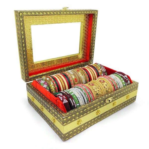 Jewelry Box, Bangle Box, Indian  Wedding, Dulhan Gift, Vanity Box,  Churi Box ,Bridemaid Jewllary Box (gold . red )