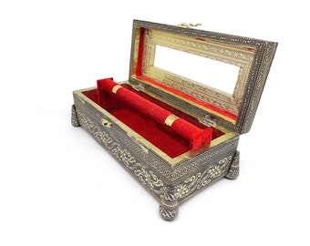 Oxidierte Schmuckschatulle: Indische Hochzeit-Armreif-Box, rotes Samt-Interieur