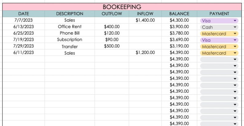 Bookkeeping Spreadsheet - Etsy