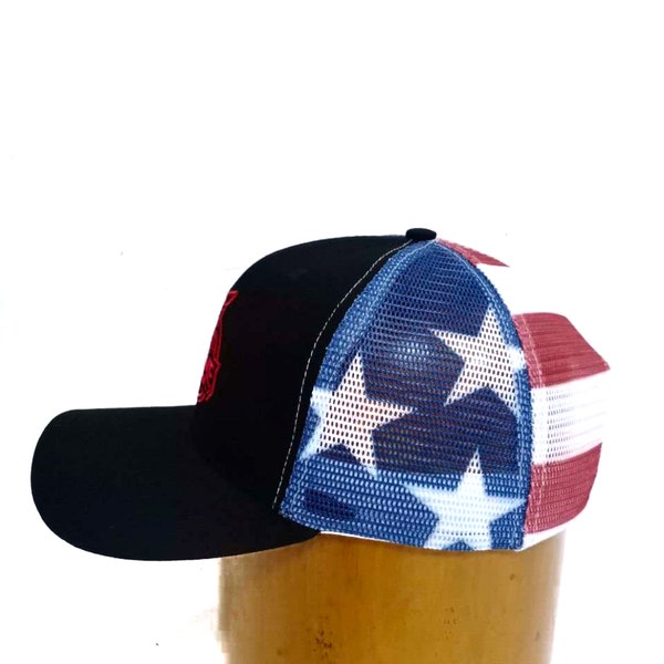 USA Patriotic American Flag Hat | Trendy American Pride Mesh Snap back Hat with Kangaroo Logo | Mesh Baseball Hat | July 4th | Memorial Day