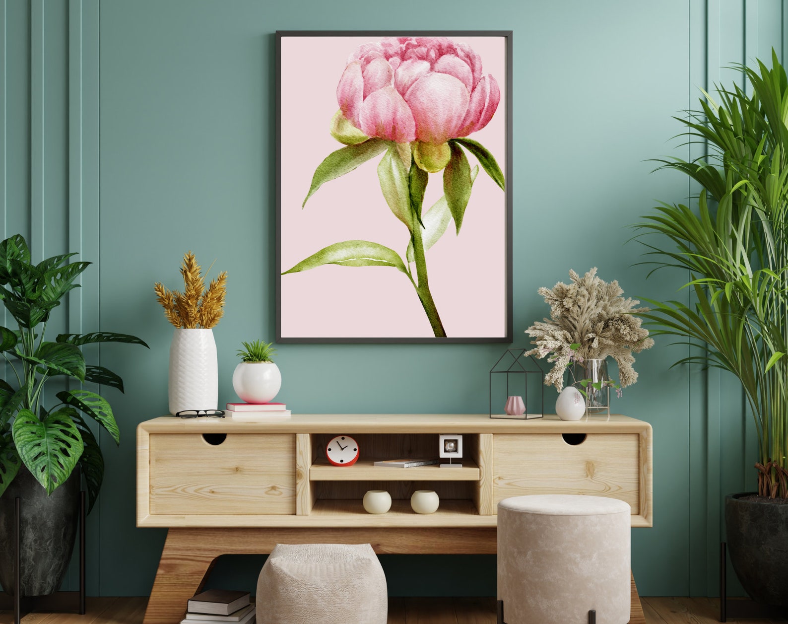 Pink Peony Print, Floral Wall Art, Botanical Poster, Flower Digital ...