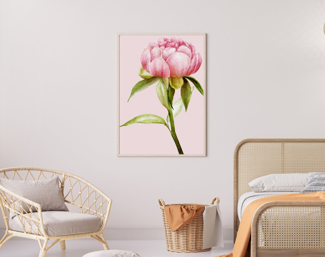 Pink Peony Print, Floral Wall Art, Botanical Poster, Flower Digital ...