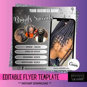 Braid Specials Flyer, Flechtsalon Flyer, Book Now Flyer, Flechtsalon Flyer, Flechtsalon, Braid Specials