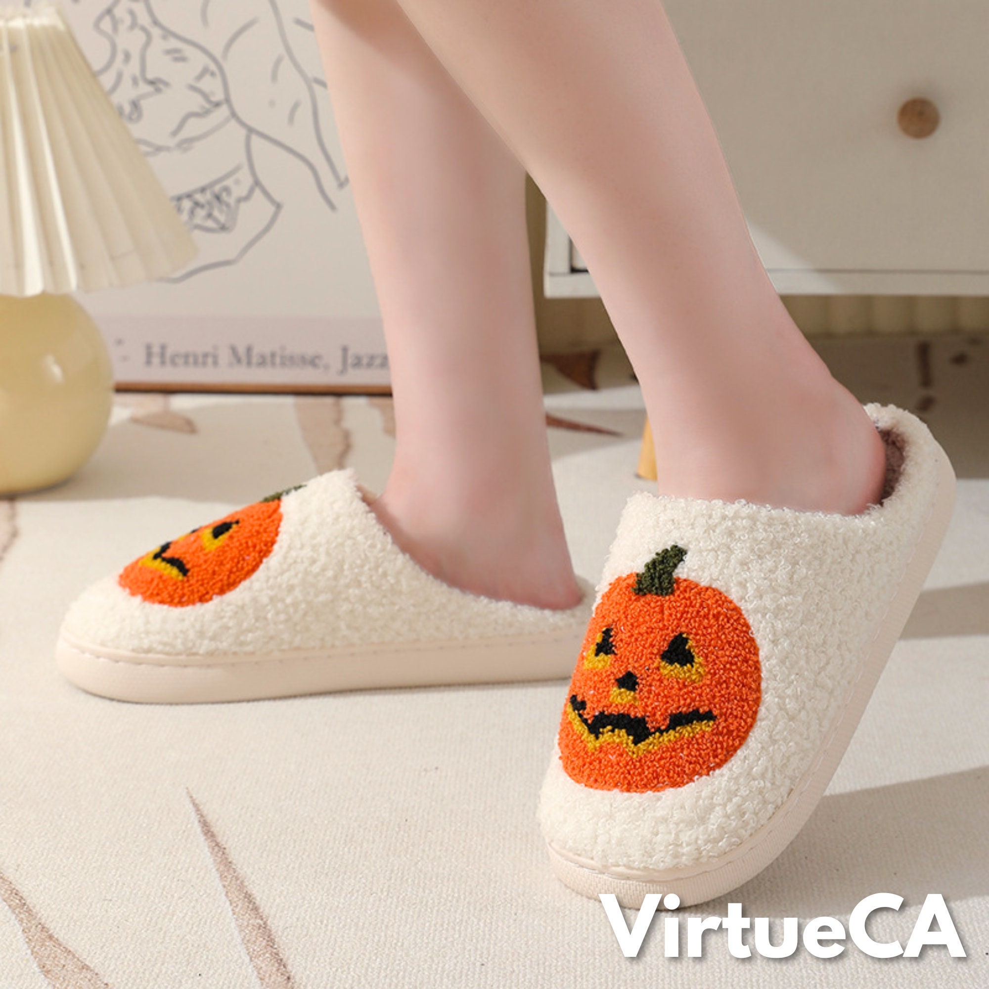 Discover Cute Halloween Pumpkin Slippers, Spooky Autumn Slippers, Warm Comfy Winter Slippers, Jack O' Lantern Slippers, Fluffy Gifts For Her