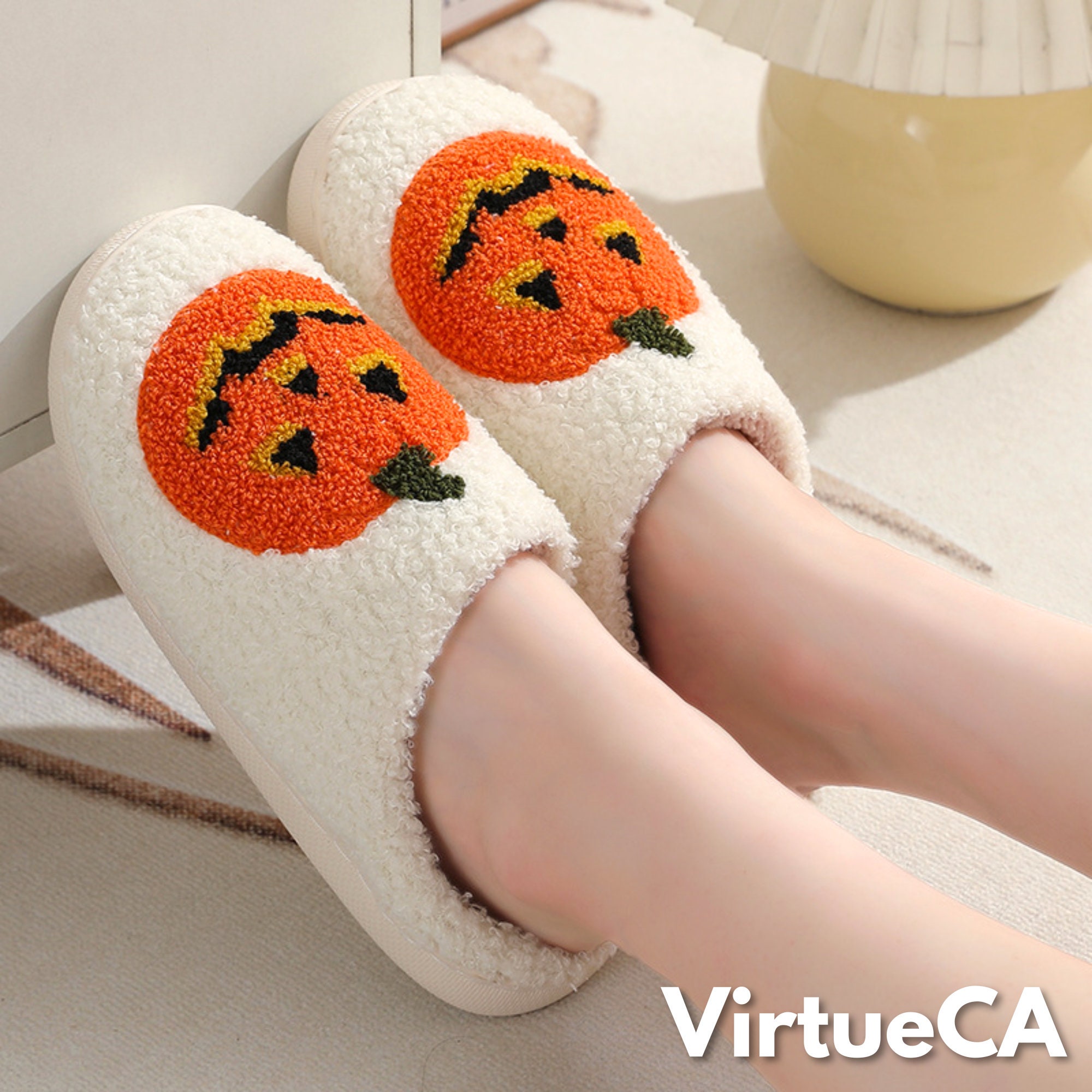 Discover Cute Halloween Pumpkin Slippers, Spooky Autumn Slippers, Warm Comfy Winter Slippers, Jack O' Lantern Slippers, Fluffy Gifts For Her