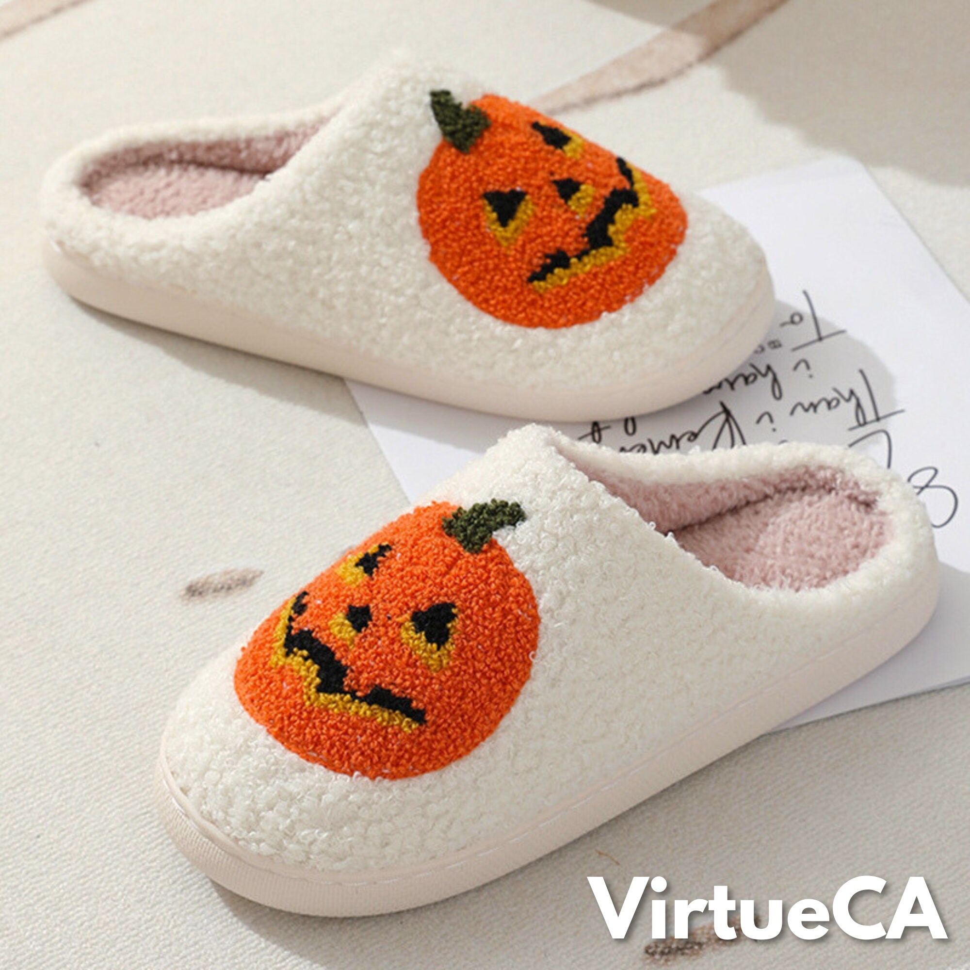 Discover Cute Halloween Pumpkin Slippers, Spooky Autumn Slippers, Warm Comfy Winter Slippers, Jack O' Lantern Slippers, Fluffy Gifts For Her