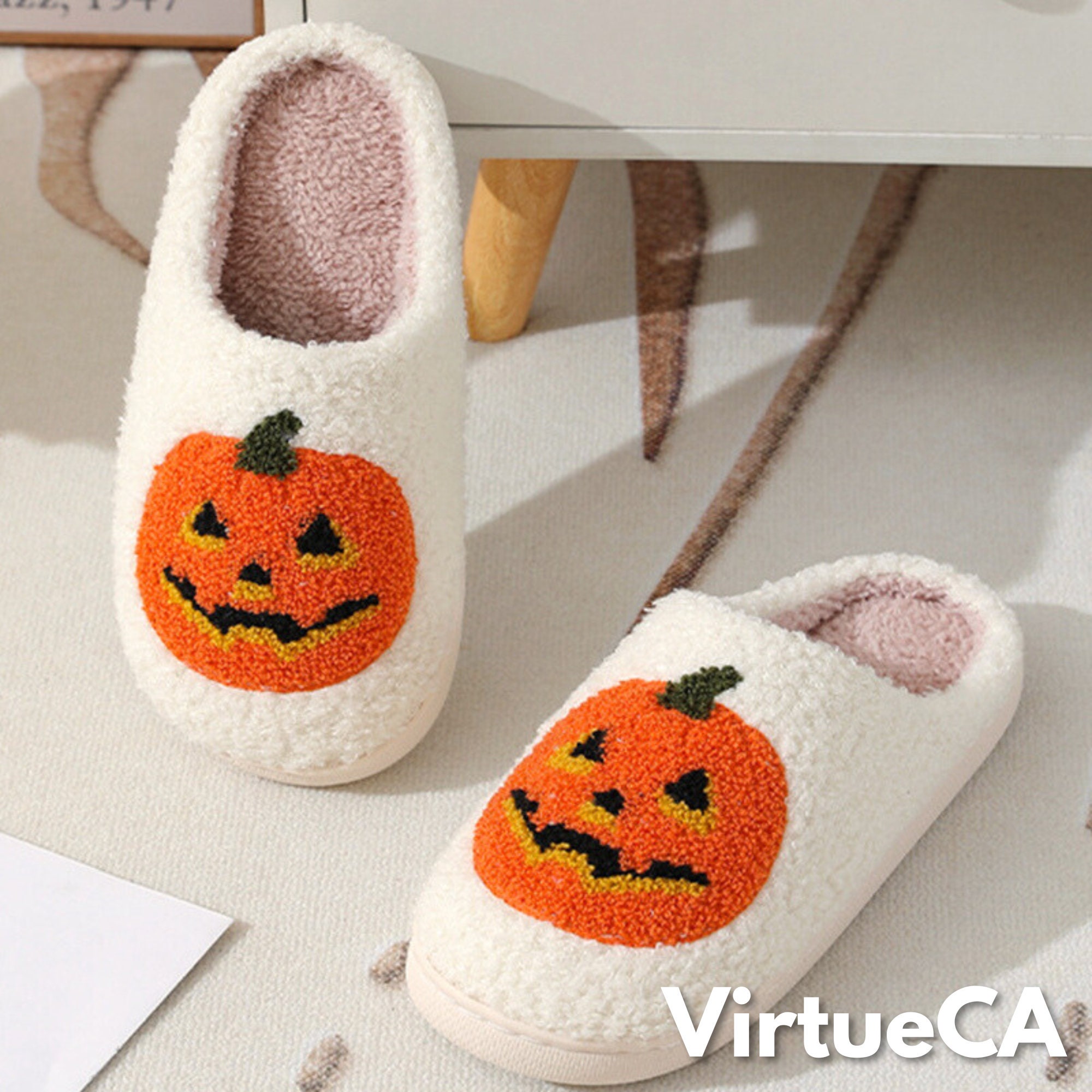 Discover Cute Halloween Pumpkin Slippers, Spooky Autumn Slippers, Warm Comfy Winter Slippers, Jack O' Lantern Slippers, Fluffy Gifts For Her