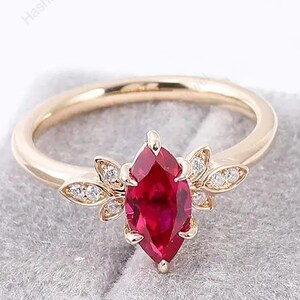 Marquise Cut & Moissanite Accent Lab Ruby- 925 zilveren verlovings-/beloftering/cadeau voor haar