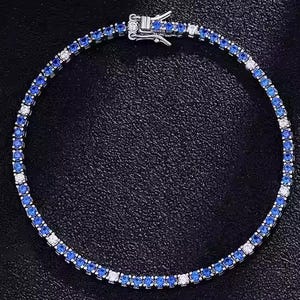 Bracciale tennis in zaffiro blu, argento sterling 925, gioielli da sposa in moissanite, gioielli fatti a mano, regalo per lei