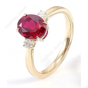 Oval Shape Lab Ruby Moissanite Solitaire Ring- 925Silver Gold Plated Engagement Gift For Women's