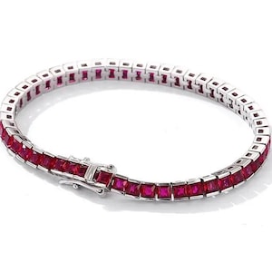 Pulsera de tenis con rubí de laboratorio talla princesa – plata de ley 925 Pulsera hecha a mano joyería de boda