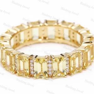 Bague artisanale en argent sterling 925 sertie d'une citrine taille baguette | Bijou de mariage pour femme