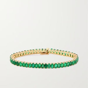 14k Rose Gold Plated Oval Shape Emerald Tennis Bracelet For Women Green Gemstone Wedding Bracelet Anniversary Gift Unique Wedding Necklaces