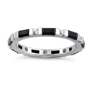 Schwarzer Onyx Moissanit Eternity Ring: Sterling Silber Ehering