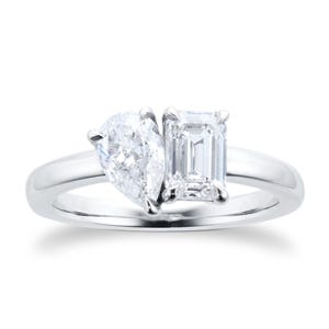 Toi Et Moi Moissanite Ring: Pear & Emerald Cut, Silver Two Stone Ring