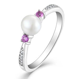 Anello di perla e ametista con moissanite: gioielli di fidanzamento in argento sterling