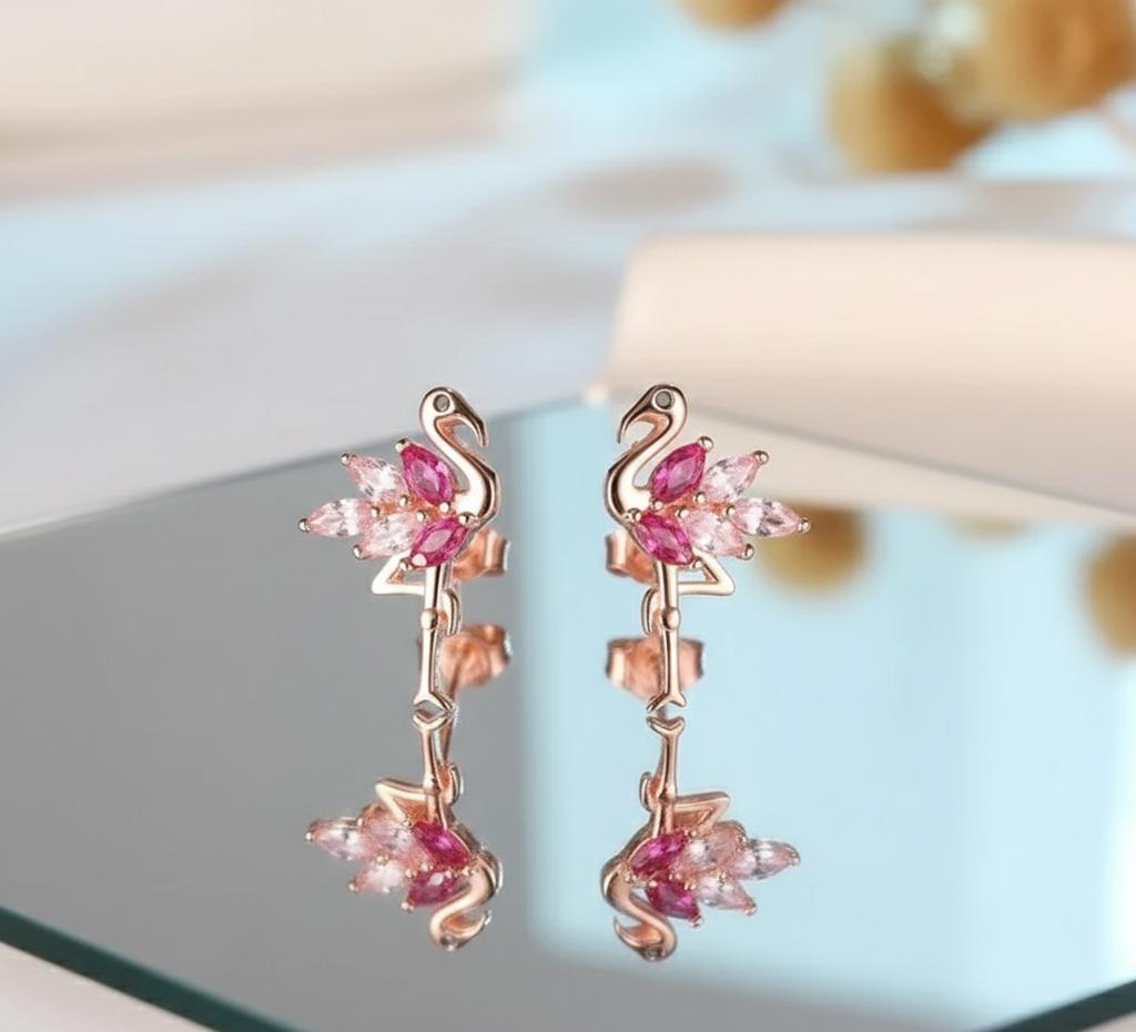 Orecchini a forma di fenicottero in argento sterling: gioielli con uccellini delicati - Italia