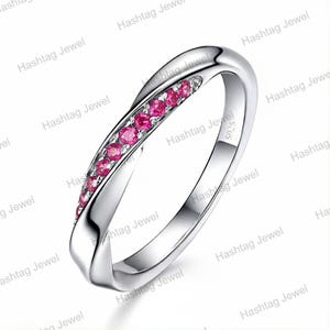 925Silver Ruby Band - Gold Plated/ Curved Wedding Band /Half Eternity /Stacking Ring for Her
