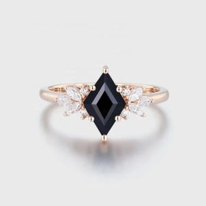 Black Onyx & Moissanite Ring: Rhombus Solitaire, Sterling Silver
