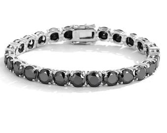 6.0 MM Rund Cut Lab erstellt Black Moissanit Tennis Armband in 925 Sterling Silber für Frauen