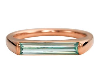 Länglicher Baguetteschliff Labor erstellt Turmalin und Stab-Verlobungsring in 925 Sterling Silber für die Liebe - Eleganter Brautring
